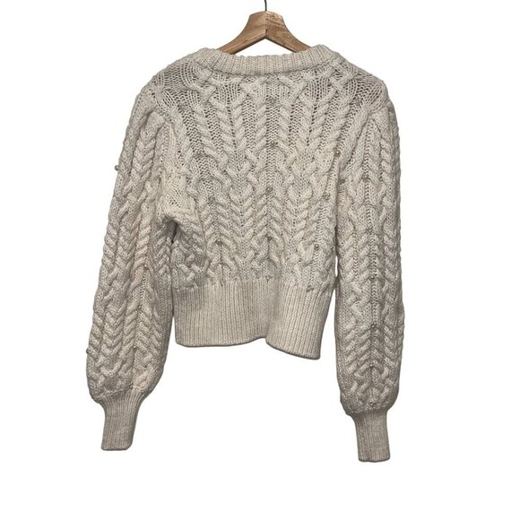 NWT. House Of Harlow 1960 Cream Cable Knit Cropped Pullover Sweater Women's Size - Picture 2 of 9